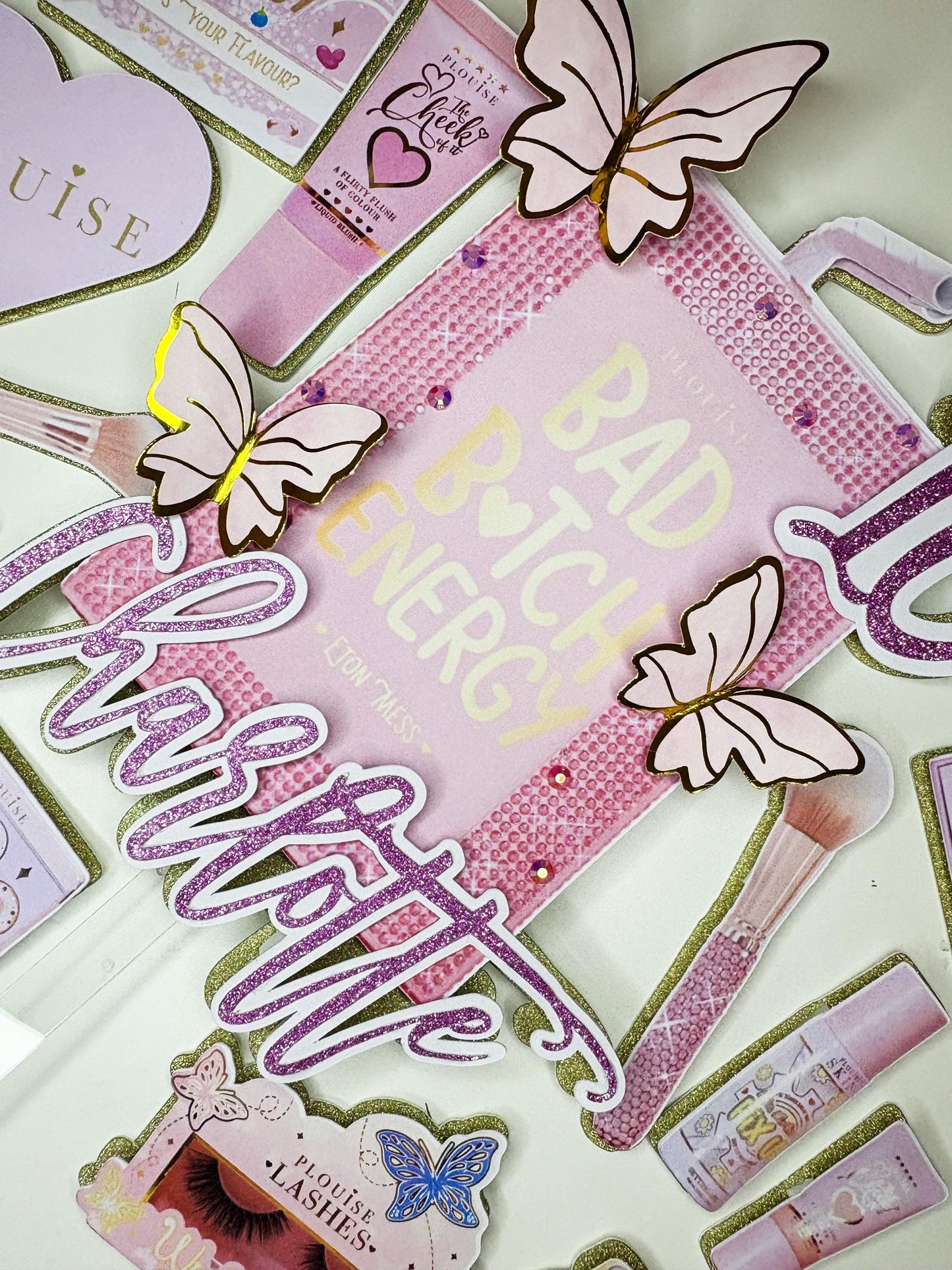 Pink Makeup Cake Topper and matching charm set | Birthday Party | Personalised | Bad B