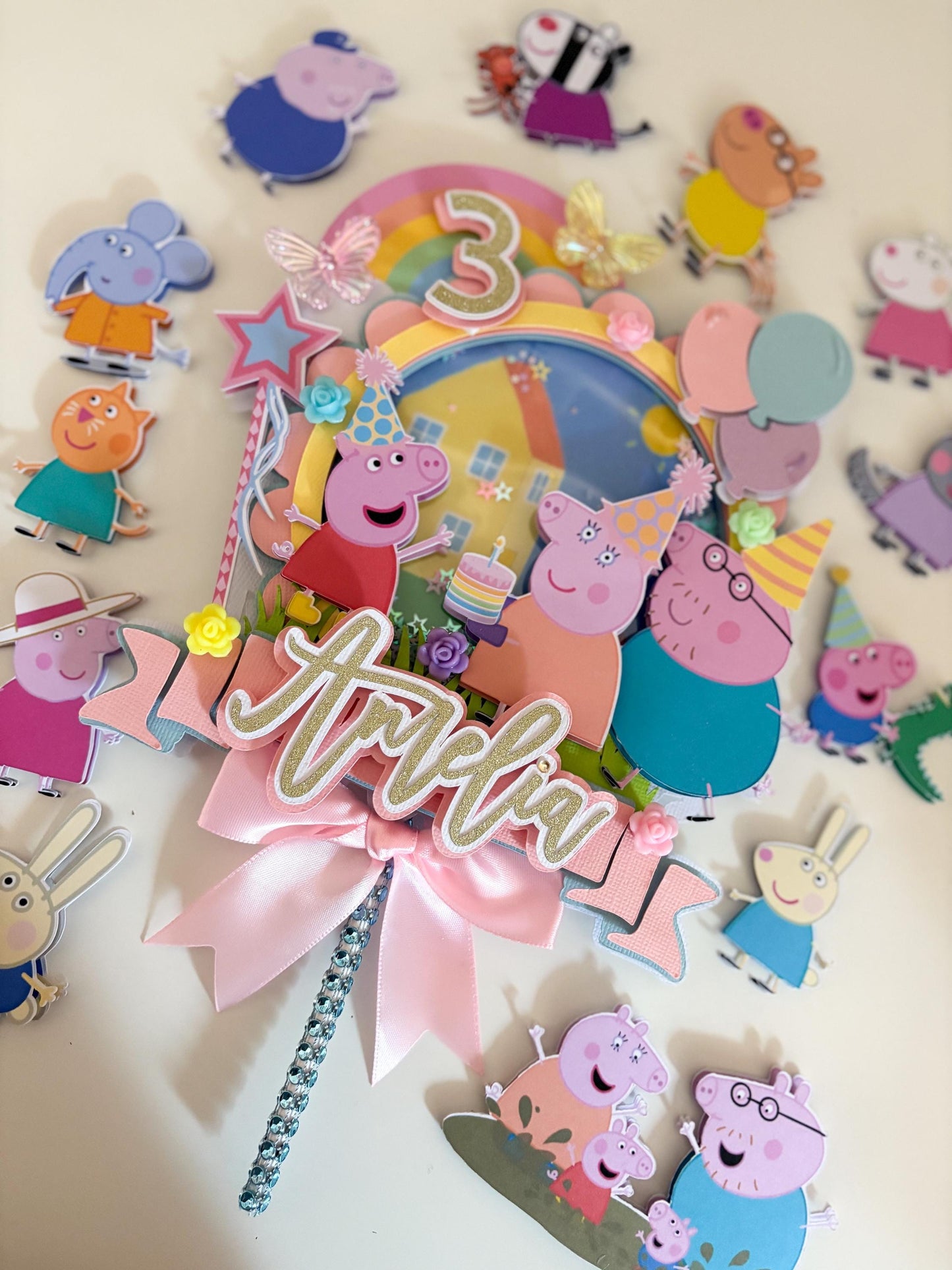 Birthday Pig Cake Topper | Birthday Party | Personalised | Pastel Rainbow