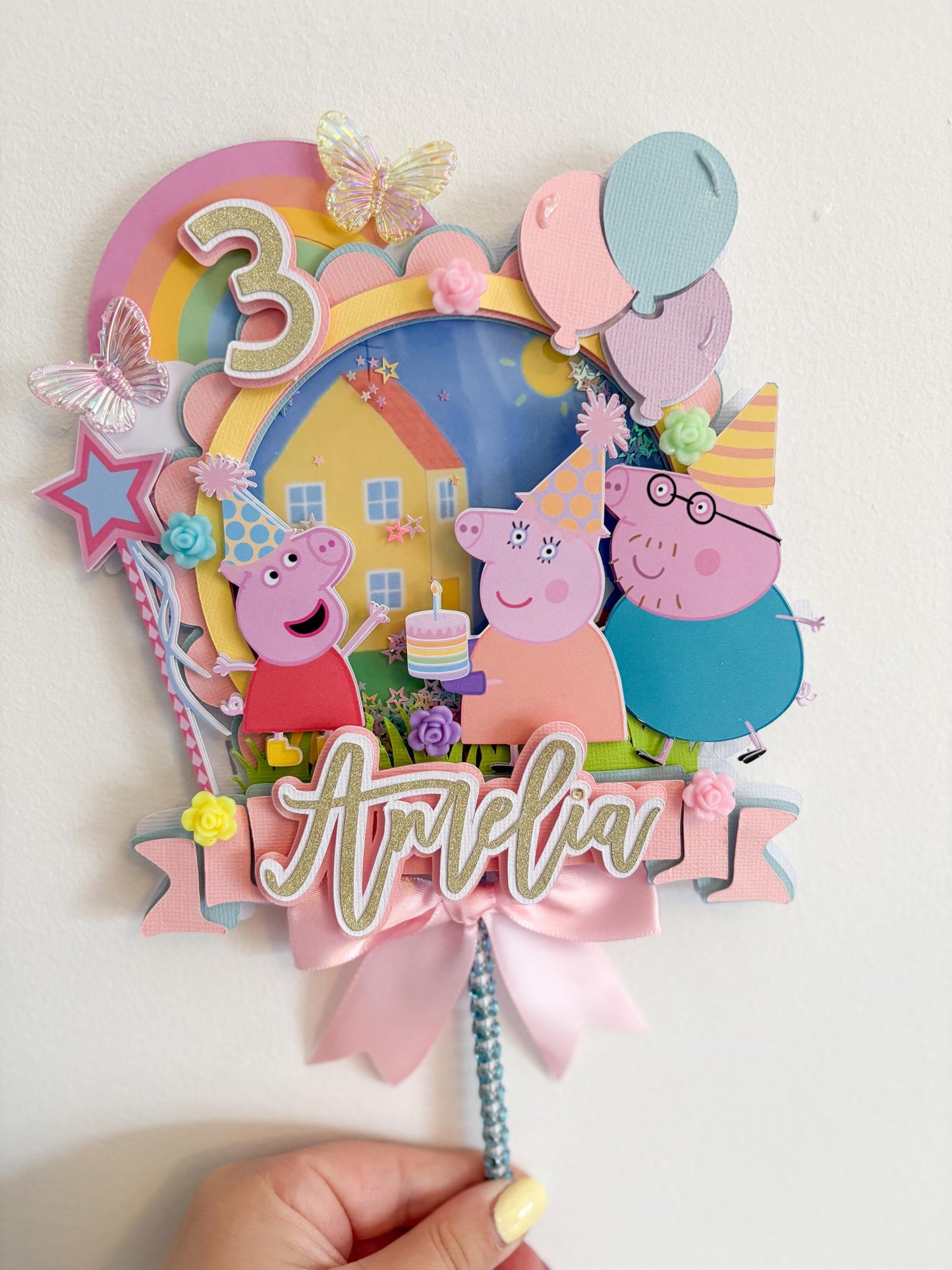Birthday Pig Cake Topper | Birthday Party | Personalised | Pastel Rainbow