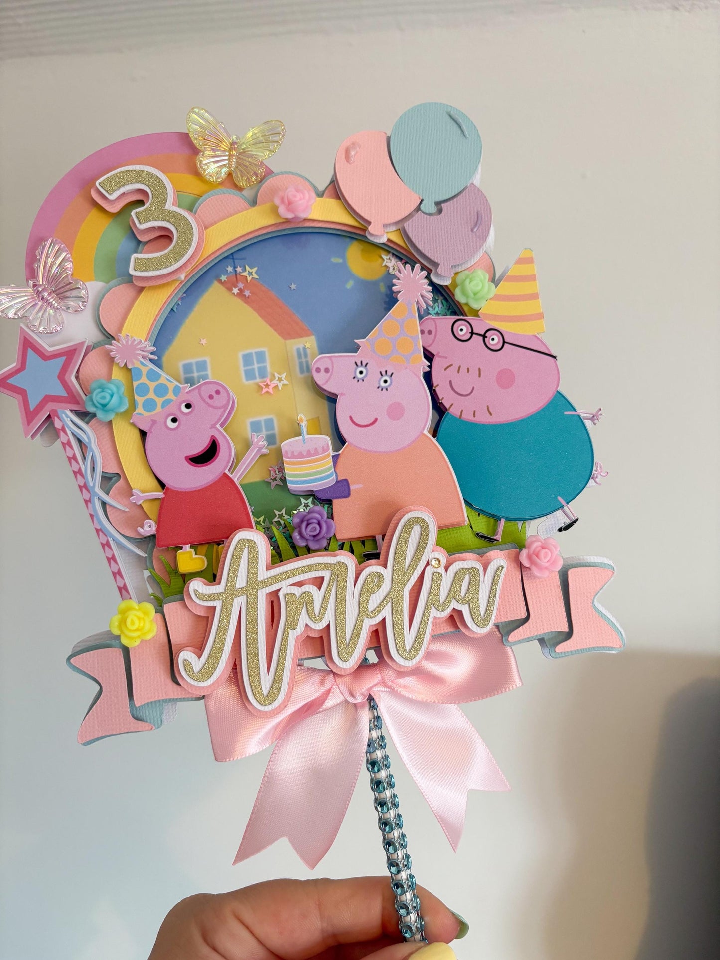 Birthday Pig Cake Topper | Birthday Party | Personalised | Pastel Rainbow