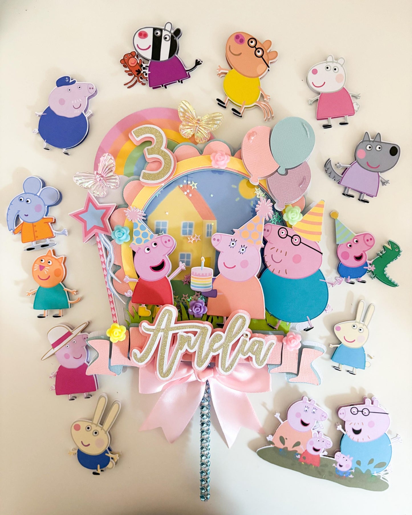Birthday Pig Cake Topper | Birthday Party | Personalised | Pastel Rainbow