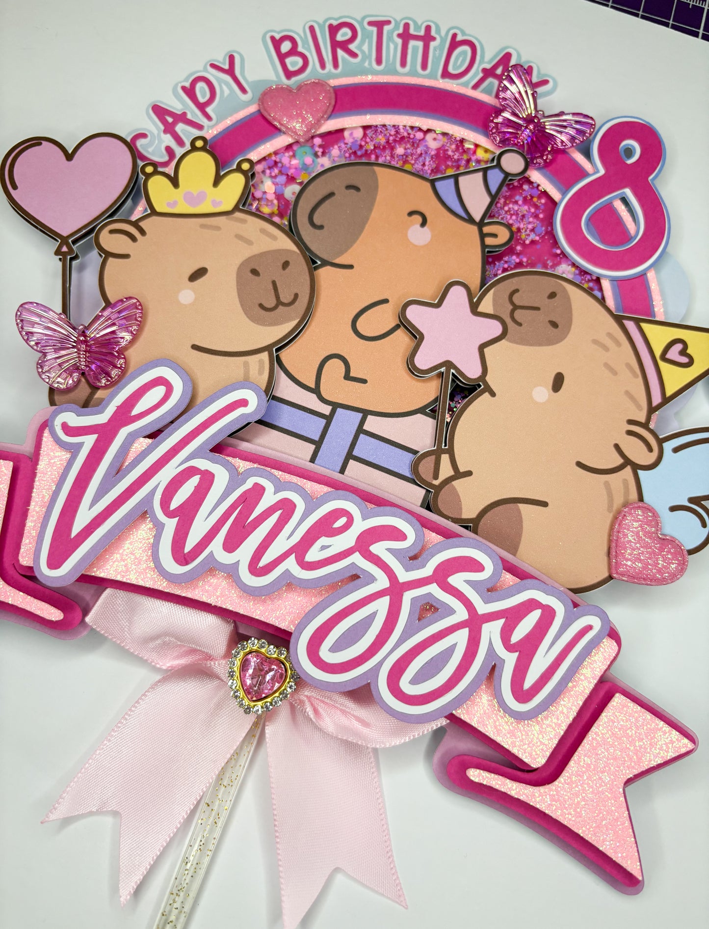 Girly Capybara Cake Topper