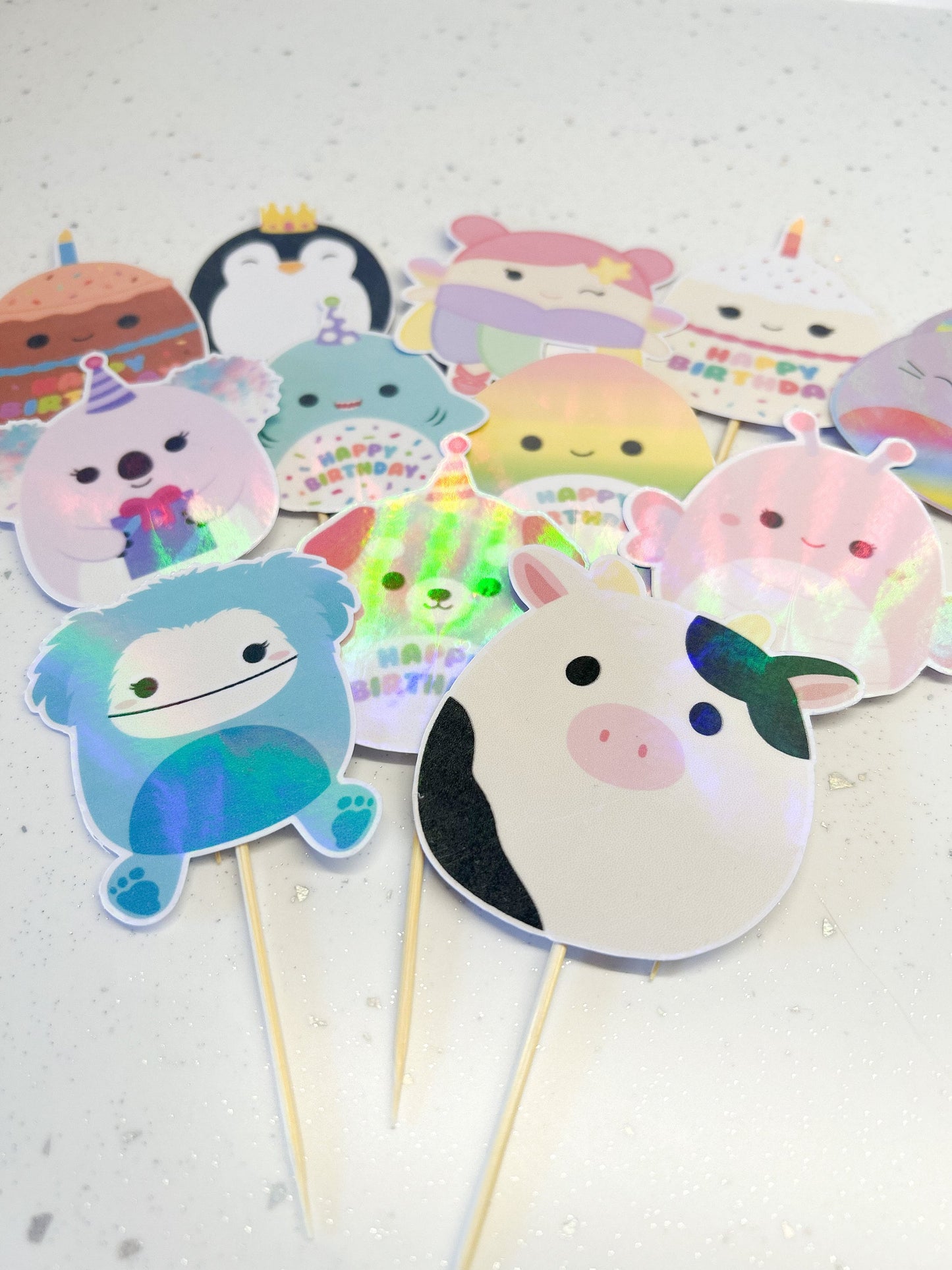 Squishmallow Holographic Cupcake Toppers Birthday