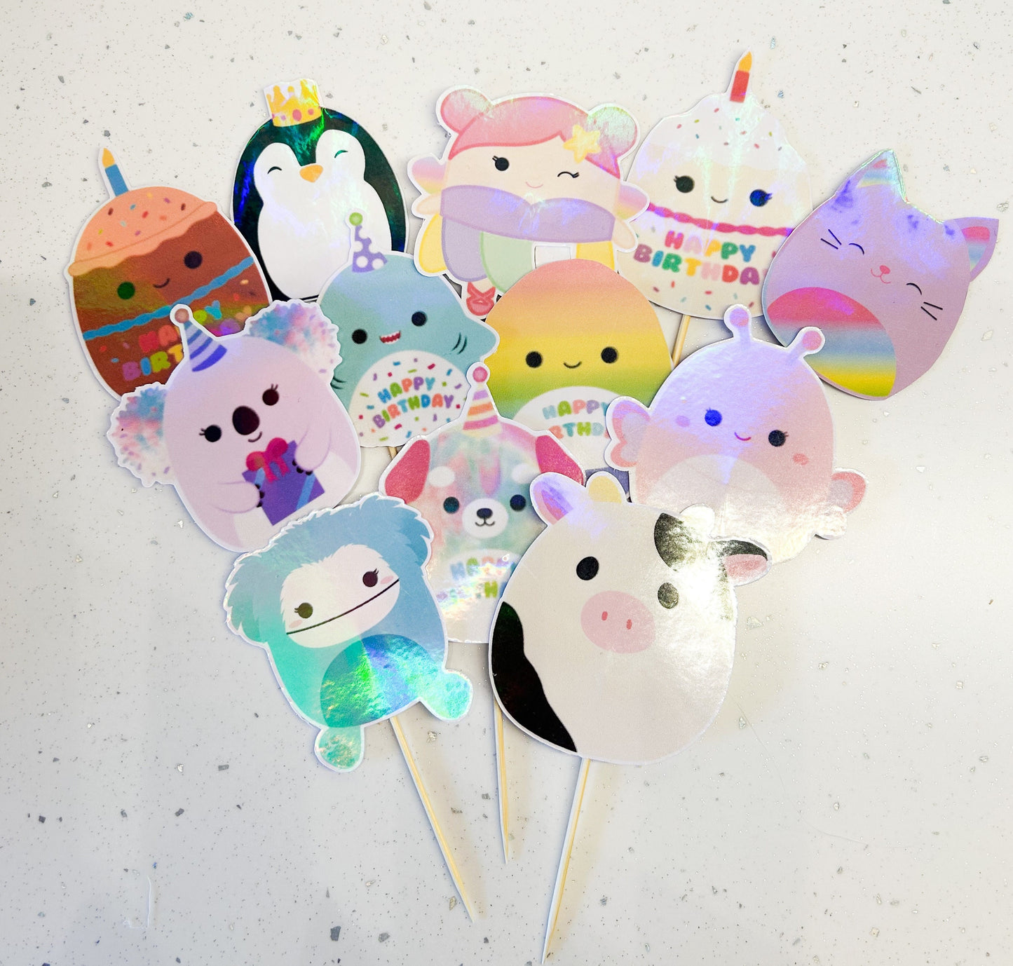 Squishmallow Holographic Cupcake Toppers Birthday