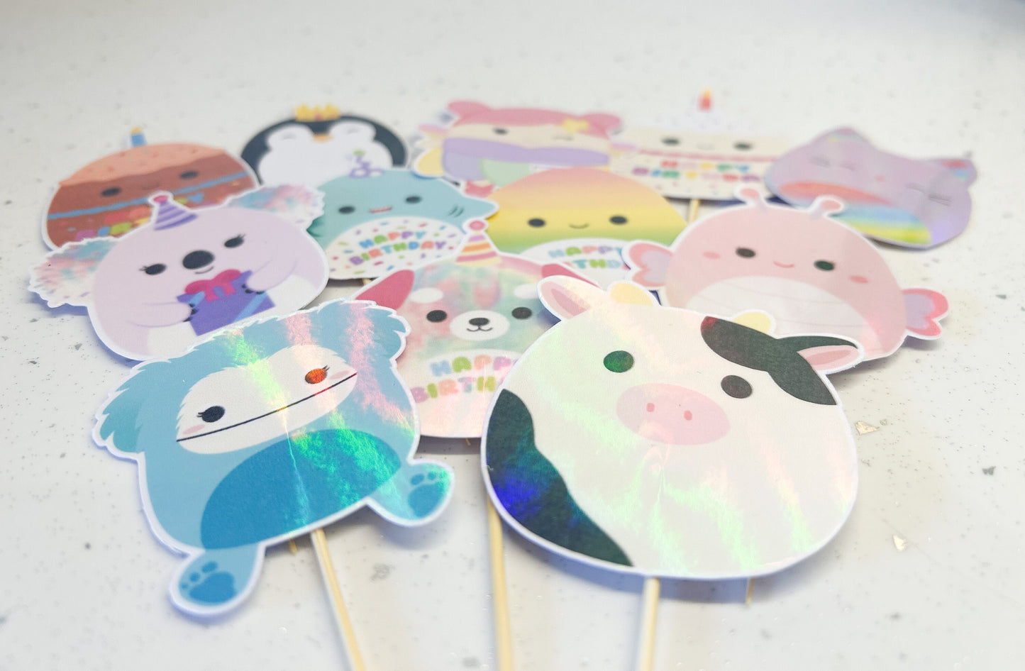 Squishmallow Holographic Cupcake Toppers Birthday