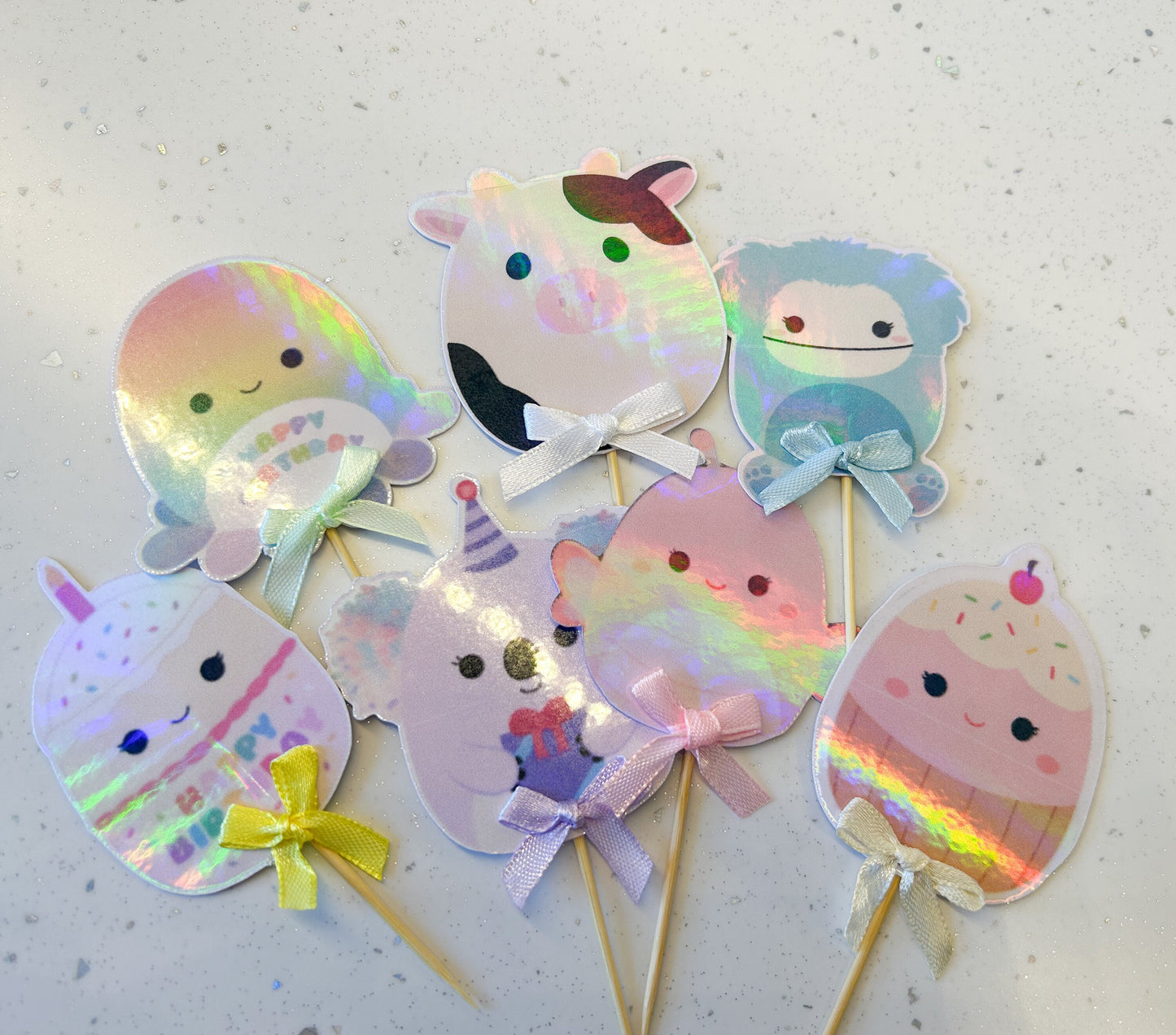 Squishmallow Holographic Cupcake Toppers Birthday