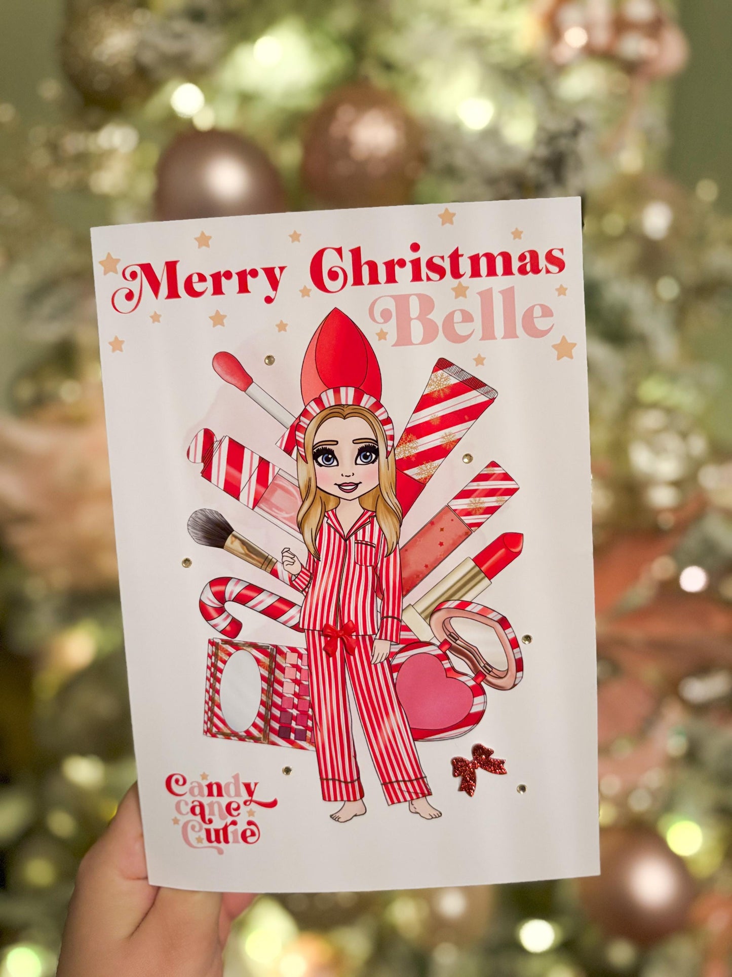 Candy Cane Make up Doll Christmas Card | Personalised |