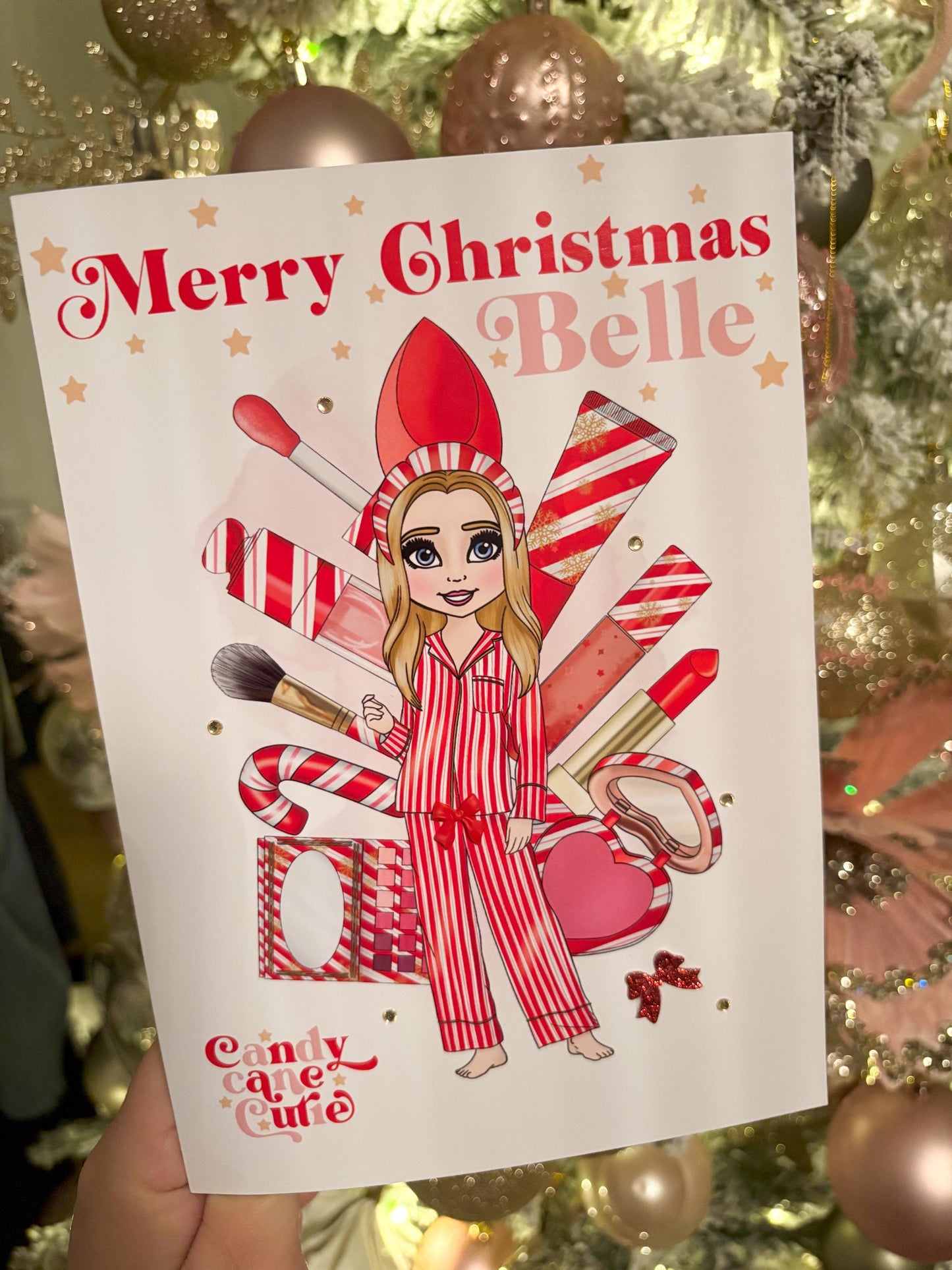 Candy Cane Make up Doll Christmas Card | Personalised |