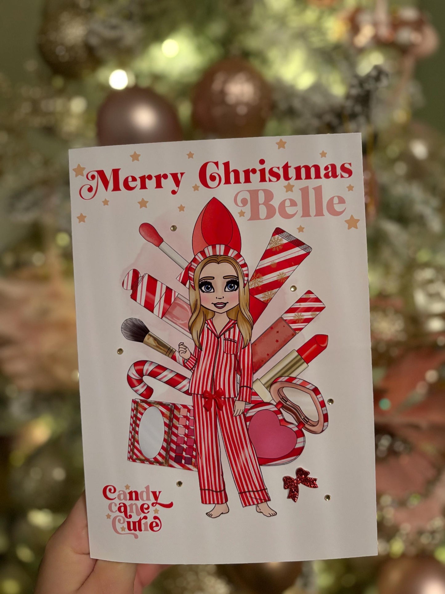 Candy Cane Make up Doll Christmas Card | Personalised |