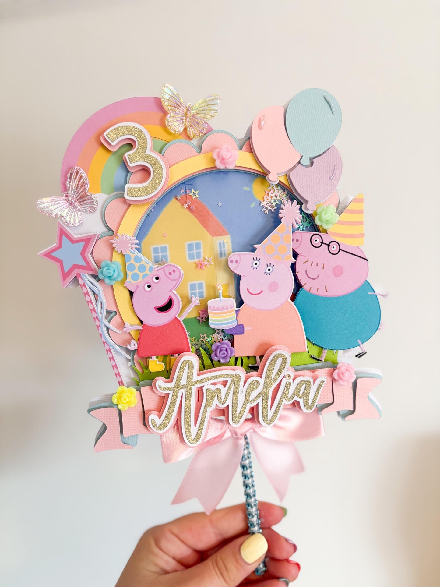 Birthday Pig Cake Topper | Birthday Party | Personalised | Pastel Rainbow