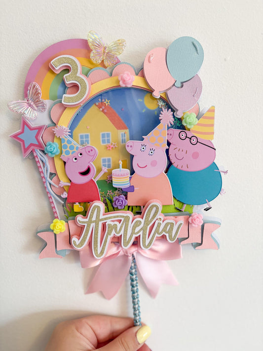 Birthday Pig Cake Topper | Birthday Party | Personalised | Pastel Rainbow
