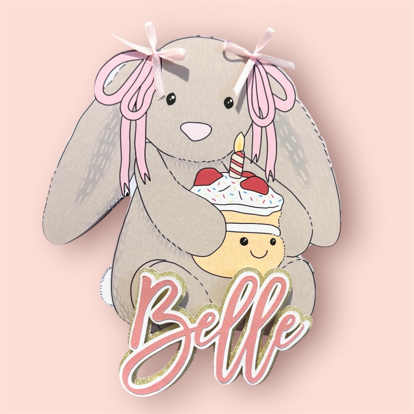 Bunny Cake Topper with matching Cupcake Toppers | Birthday Party | Personalised | Jelly cat