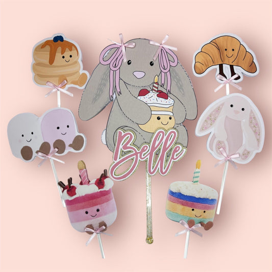 Bunny Cake Topper with matching Cupcake Toppers | Birthday Party | Personalised | Jelly cat