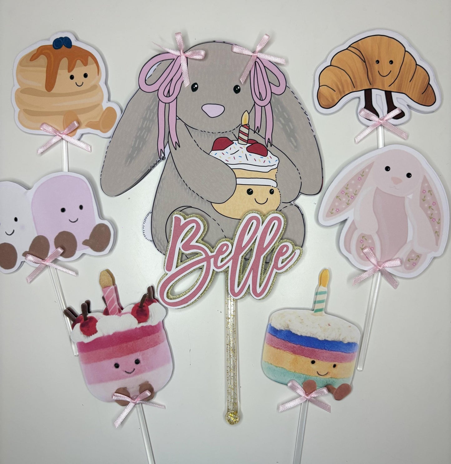 Bunny Cake Topper with matching Cupcake Toppers | Birthday Party | Personalised | Jelly cat