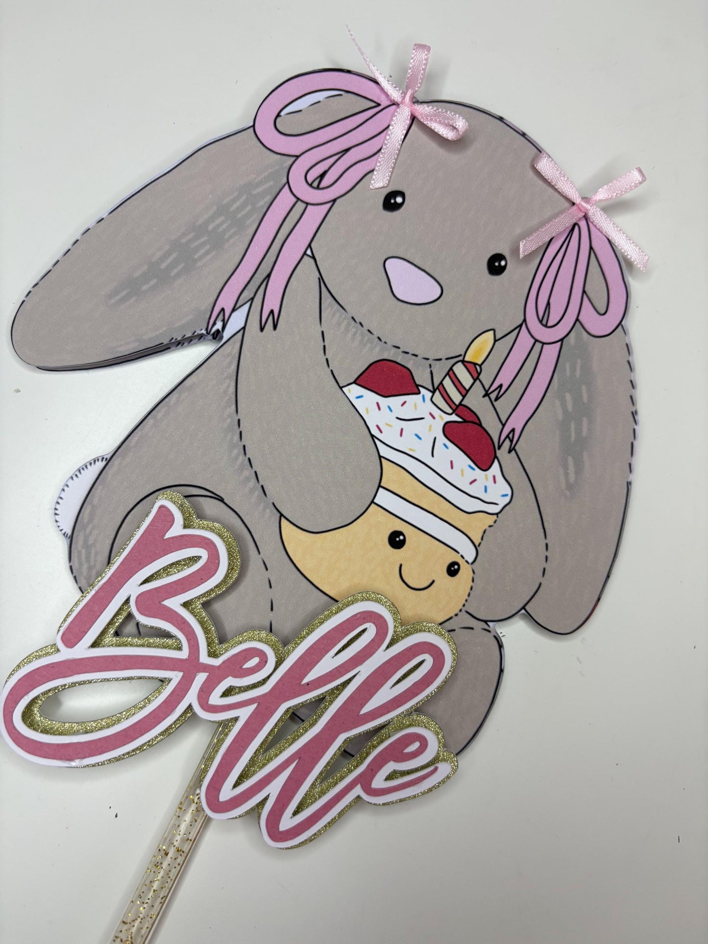 Bunny Cake Topper with matching Cupcake Toppers | Birthday Party | Personalised | Jelly cat